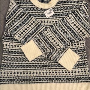 American Eagle Outfitters Black and Cream Patterned Sweater